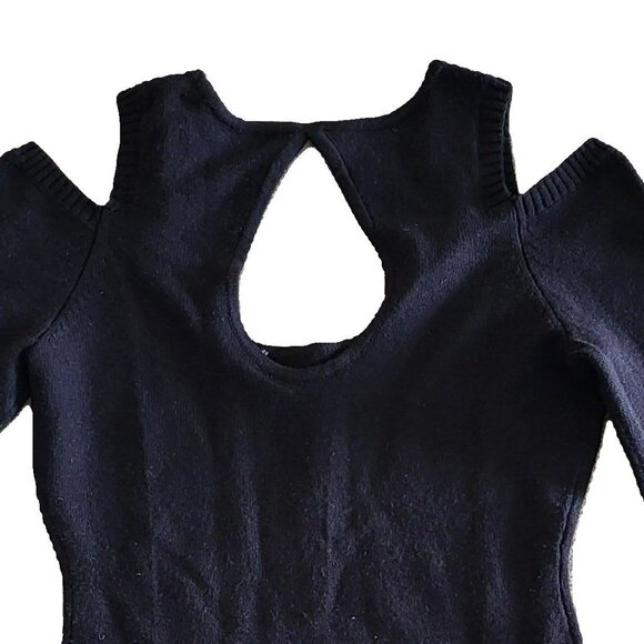 Vintage Y2K GUESS Women's Cutout Bling Rhinestone Logo Black Sweater  - Size L - Picture 4 of 7